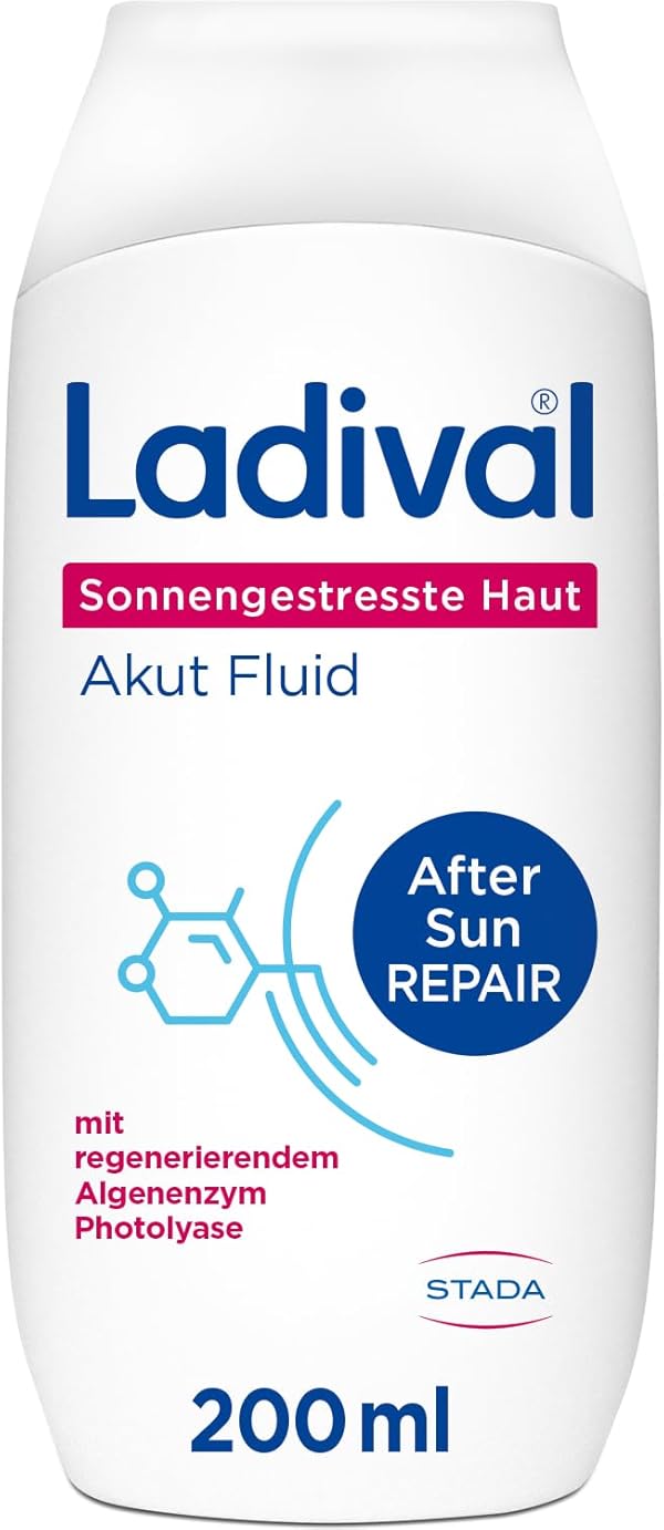 Ladival Sonnengestresste Haut Akut Fluid- After Sun Repair für den Körper, regeneriert mit Photolyase, feuchtigkeitsspendend, kühlend, mit Panthenol und Vitamin E, 200ml