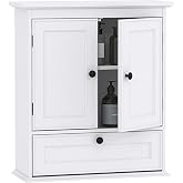 Spirich Bathroom Wall Cabinet, White Medicine Cabinet with Doors | Adjustable Shelf, Lower Tilt-Out Cube, Engineered Wood, Space-Saving Concealed Storage for Toiletries, Towels, or Medicine