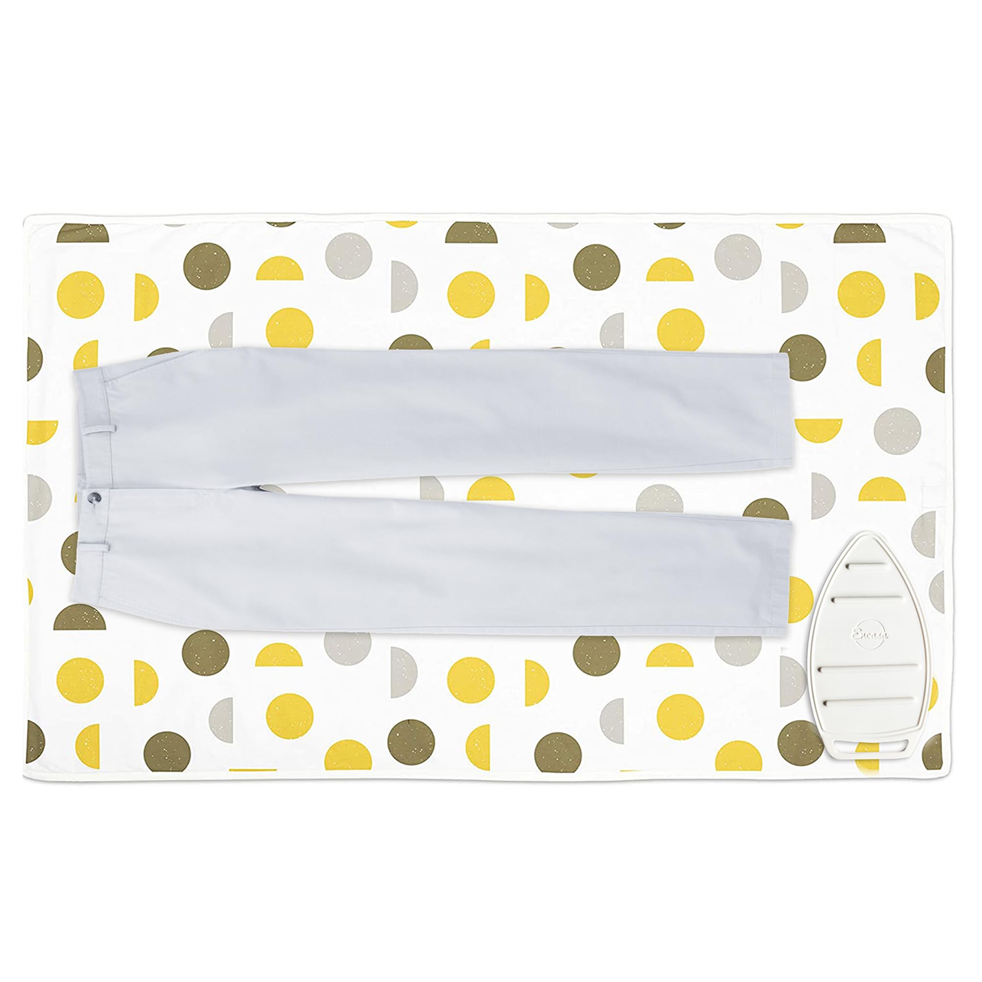 Encasa XO Ironing Mat/Pad (120x70 cm) with 3mm Padding & Silicone Iron Rest for Steam Pressing on Tabletop or Bed - Heat Resistant, Portable, Quilting & Travel Blanket - Yellow Moon
