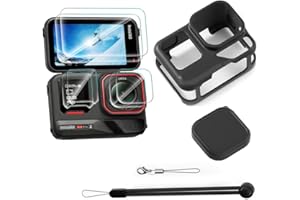 Compatible for Insta360 Ace Pro 2 Screen Protector,Black Silicone Case Kit Premium Tempered Glass Screen Protective and Lens 