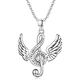 Hagkew 925 Sterling Silver Guitar/Music Note Necklace Guitar Pick/Treble Clef Pendant Necklace Music Punk Rock Hip Hop Jewelry for Guitarist Musician Women Men