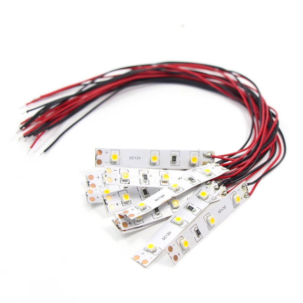 Evemodel DD01WM 10pcs Pre Wired White Strip Led Light Self-Adhesive Flexible 12V ~ 18V 3528 SMD LED