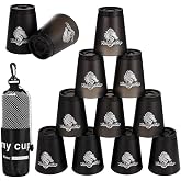 yeesport 12 Sport Stacking Cups Black Training Game for Kids &amp; Adults | Air vents reduce resistance; inner ribs for smooth separation; thickened rims; mesh bag with drawstring &amp; hook for travel