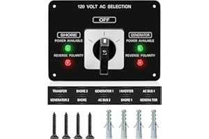 NXQWLL AC Rotary Switch Panel 2 Position with Reverse Polarity LED Indicator Light, 120V 30A Rotary Selector Switch for Boats Ships RVs Yachts