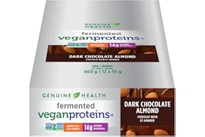 Genuine Health Fermented Organic Vegan Proteins+ Bar, Pack of 12, 14g of plant-based protein, Easy to digest & absorb, Dark c
