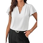 EVALESS Blouses for Women Dressy Casual Summer Ruffle Short Sleeve V Neck Work Tops Busines Office Shirts