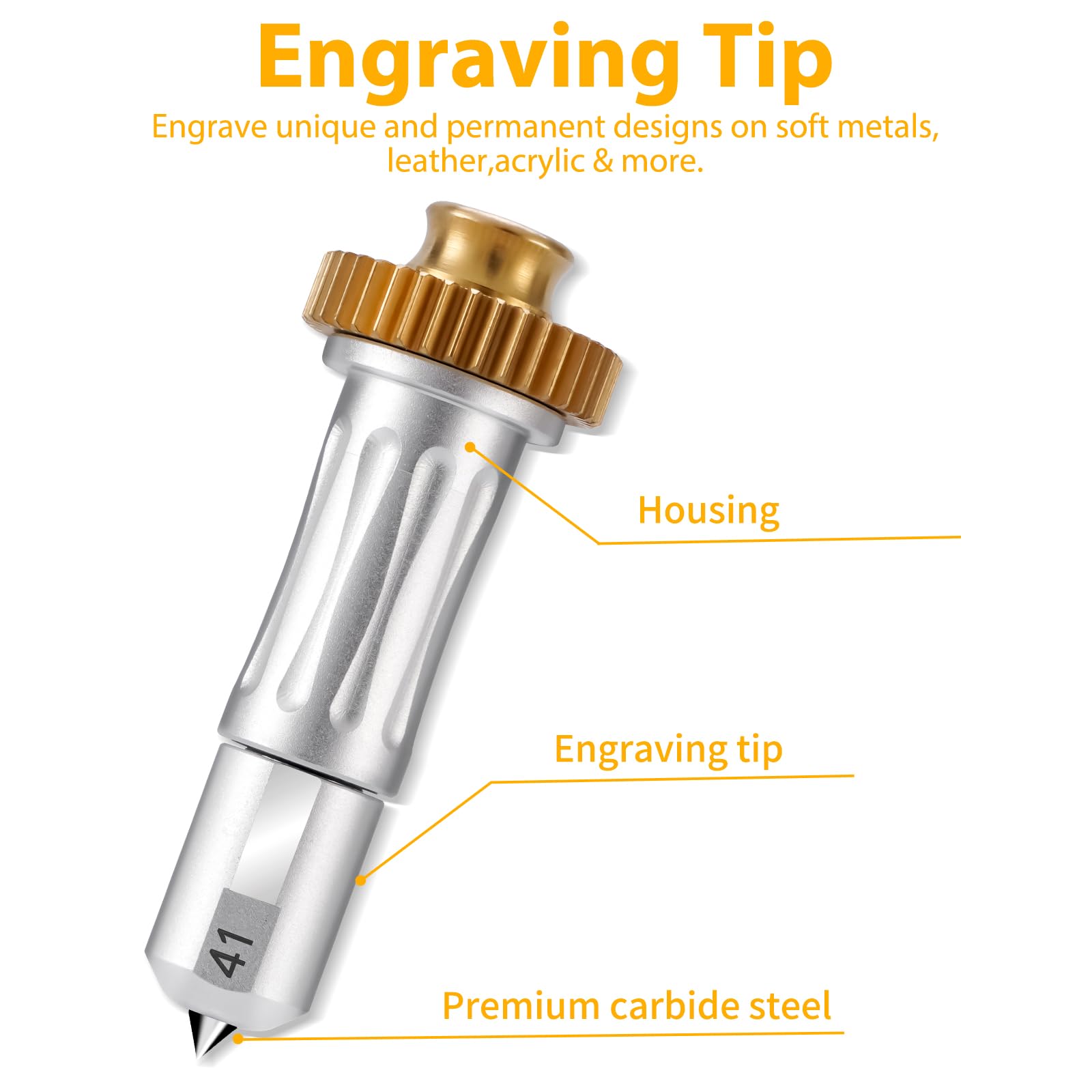 Engraving Tip + Drive Housing Compatible with Maker/Maker 3, Premium Carbide Engraving Tip, Ideal for Engraving Long Lasting Designs on Glass, Acrylic, Metal & More, Silve