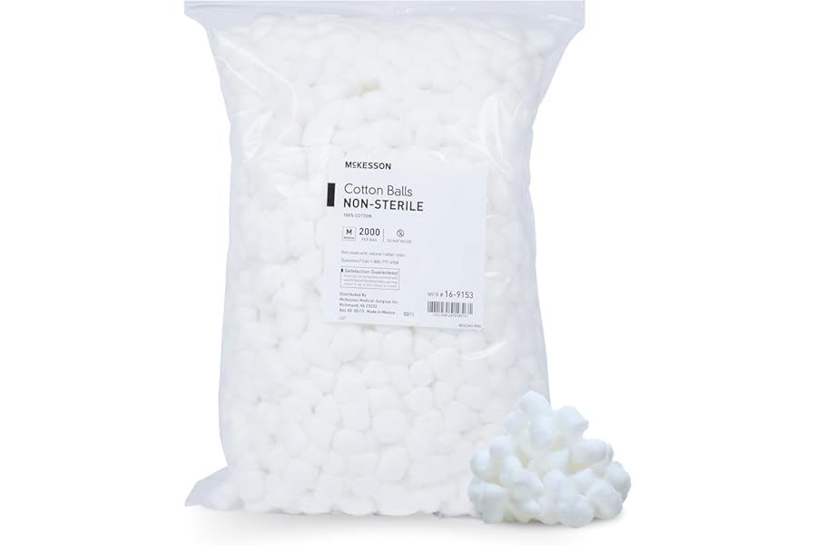 McKesson Cotton Balls [2000 Count] Bulk, 100% Pure Cotton Balls for Face, Nail Polish Remover, Makeup, Medium