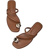 Women's Toe Ring Thong Sandals Open Toe Slide Flat Sandals Casual Summer Flip Flop Flat Sandals