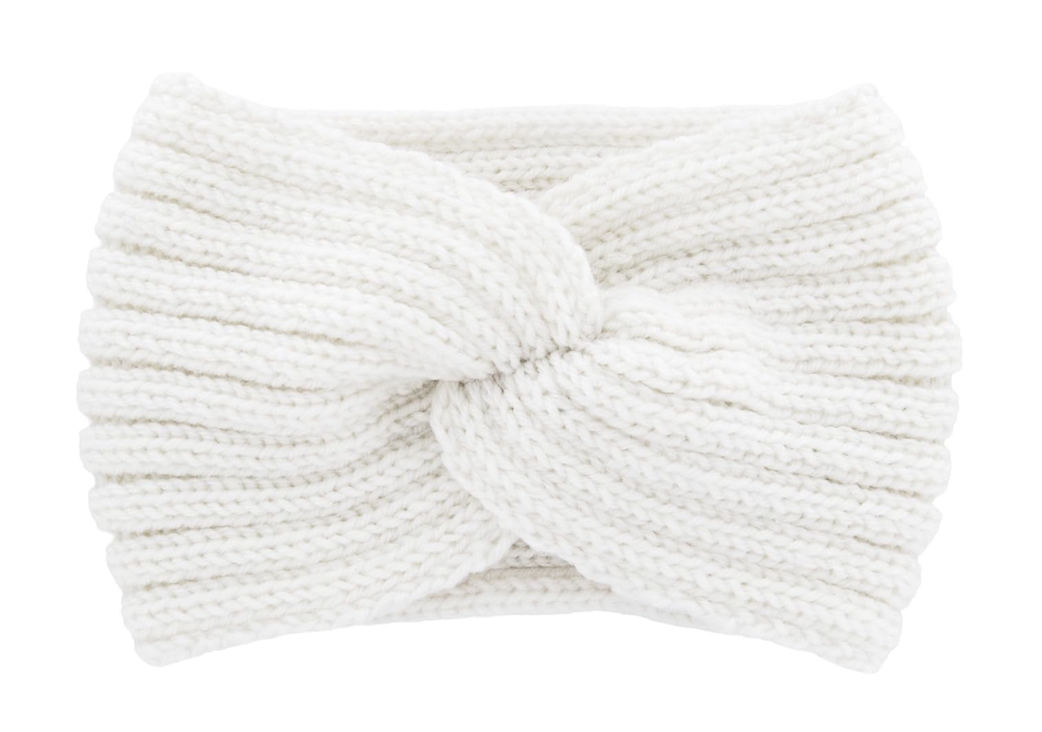 Axy Women's Knitted Headband with Twist Knots, Winter Headband, White