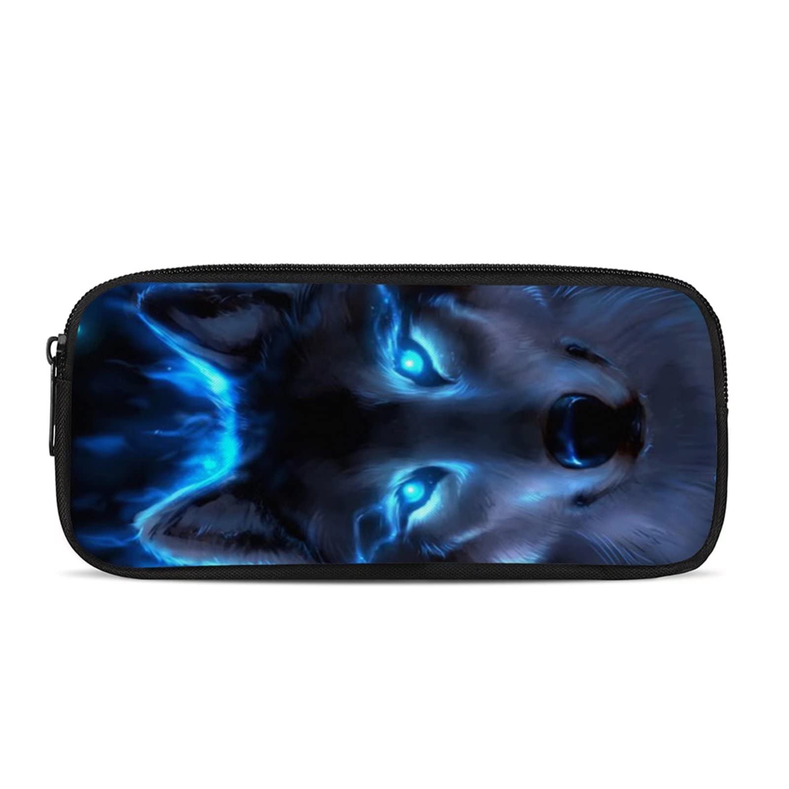 COEQINE Blue Wolf Print Pencil Bag for Kids Boys Girls School Office Pen Case Large Capacity Pen Holder with Zipper Durable Stationery Pouch