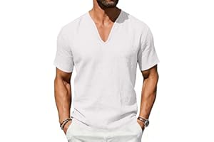 Cambkatl Linen Shirts for Men Summer Loose V Neck Pullover Lightweight Versatile Short Sleeve Casual Tee Tops