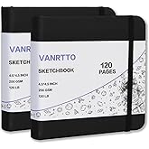 VANRTTO Hardcover Square Sketch Book, 120lb/200GSM Sketchbook Thick Drawing Paper for Marker Watercolor Mixed Media, Drawing Notebook, Art Journal, 60 Sheets/120 Pages 4.5x4.5 Inch Sketch Pad 2 Pack