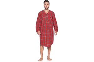 Ashford & Brooks Men's Long Nightshirt | Woven Plaid Henley Gown Sleep Shirt