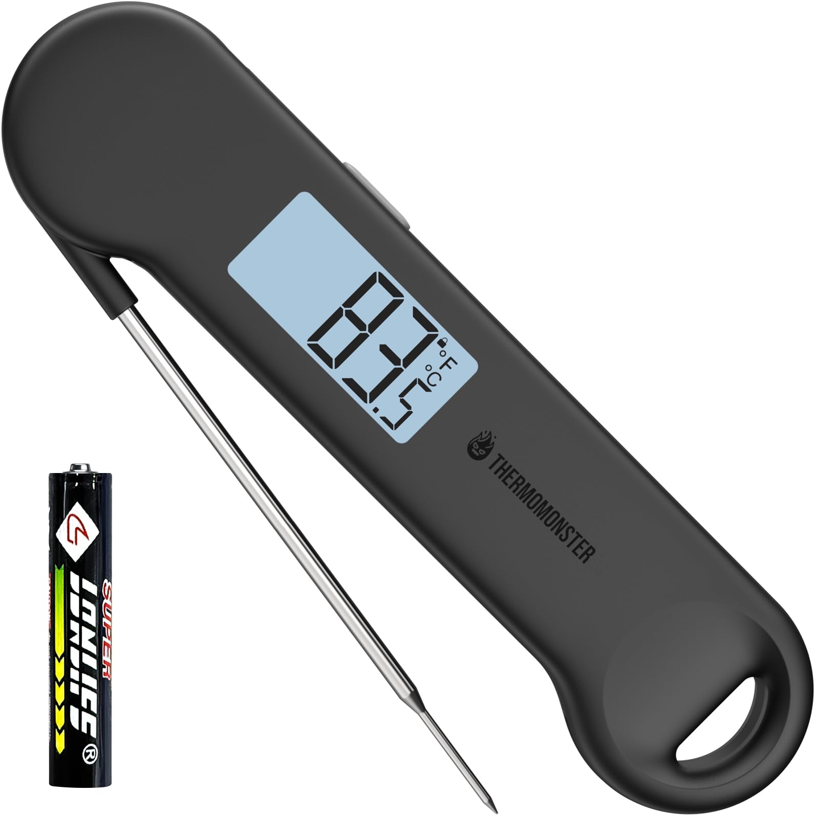 0.5 Sec Instant Read Meat Thermometer Digital for Outdoor Fryer, Black | ±0.5°F Precision, Auto Flip Digital LCD Display, Mea