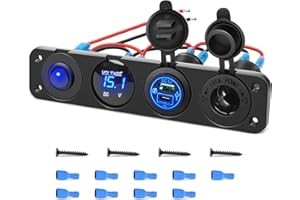 Nilight 4 in 1 ON/Off Charger Socket Panel PD Type C and QC 3.0 USB Power Outlet LED Voltmeter Cigarette Lighter Rocker Toggle Switches for Truck Car Boats RV