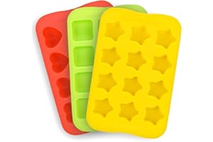 Candy Chocolate Molds Silicone 3 Pack DIY Mold Use for Cake Jelly Gummy Pudding and Ice Cube Tray Including Hearts Stars Squa