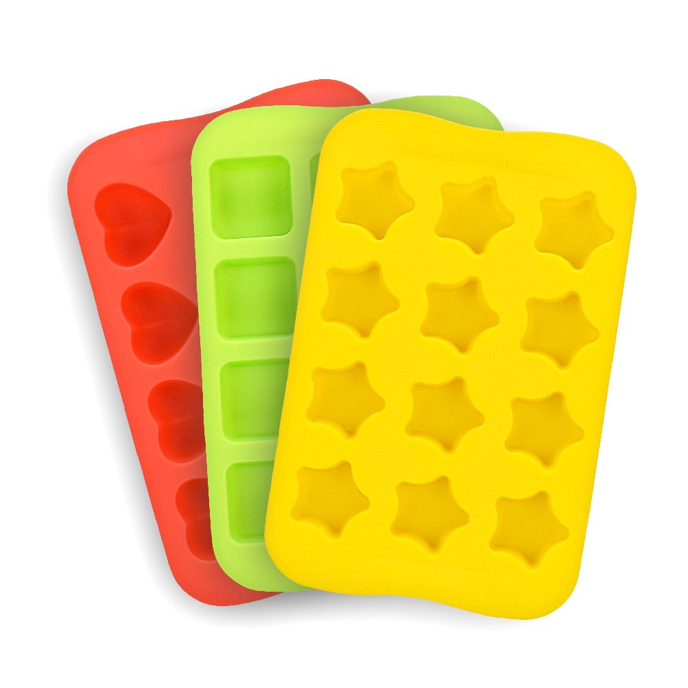 Photo 1 of HANZE 3 Pack Candy Chocolate Molds, Silicone Ice Cube Moulds, DIY Mold Use for Cake Jelly Gummy Pudding and Ice Cube Tray Including Hearts Stars Squares Round Mini Muffin Pan