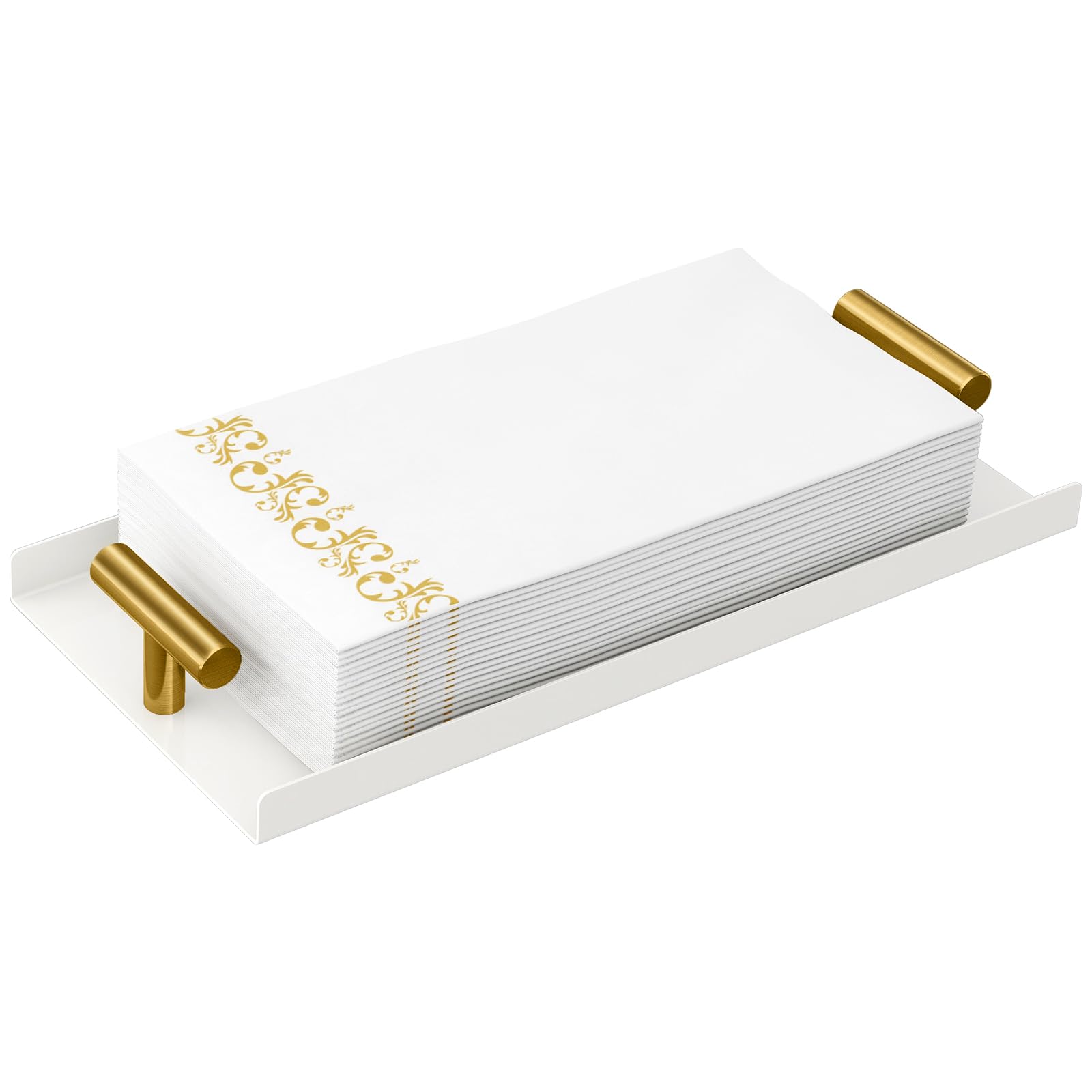 Photo 1 of STWWO Napkin Holder for Bathroom, Guest Towel Holder Tray for Bathroom, White Guest Napkin Holders with Golden T-Handle, Disposable Hand Towel Tray for Guest Room, Table, Kitchen