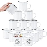 YOUKE OLA 16 Pack Sublimation Blanks Enamel Mug Camping Outdoor Coffee Travel Metal Mug with Silver Rim for Heat Transfer DIY Gift White 12oz