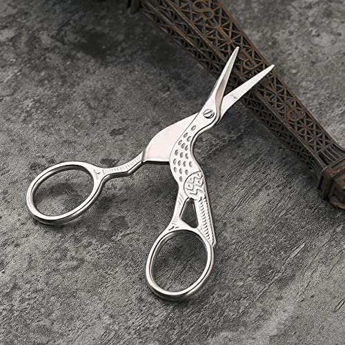 Raguso 1Pc Vintage Stainless Steel Embroidery Sewing Tools Crane Shape Shears Cross Stitch Scissors for Cutting Fabric(Silver)