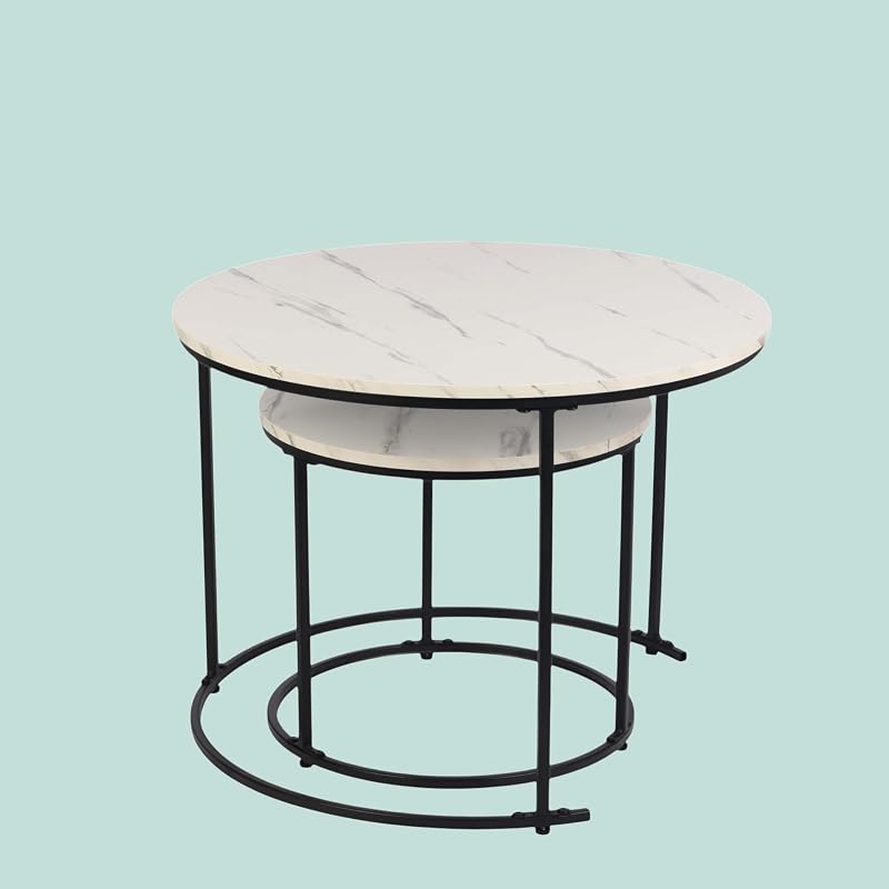 Ensemble de 2 Tables d'appoint, 2 Tailles, Blanc/Noir