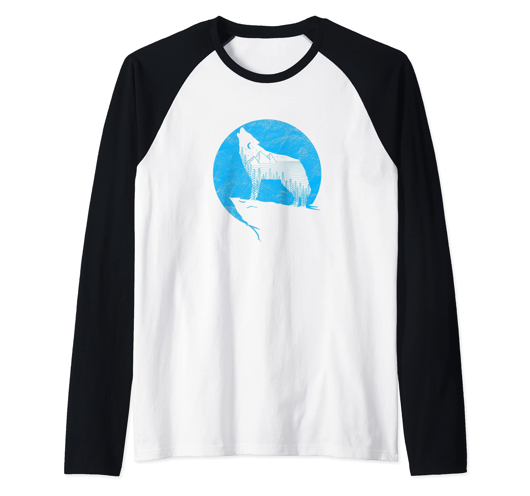 Wolf Nature Illustration - Outdoor Hiking Forest Wildlife Raglan Baseball Tee