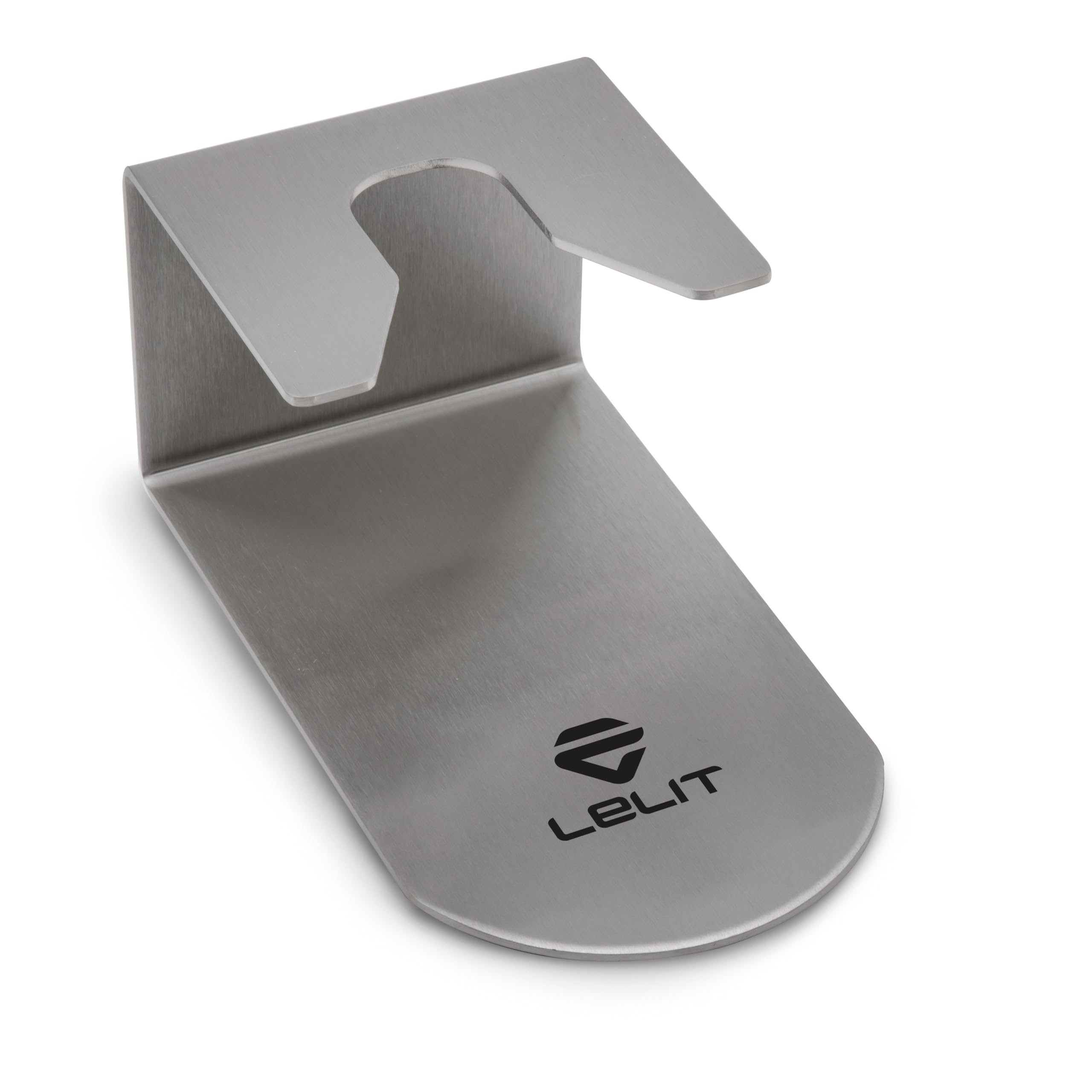 LELIT Tamping Station with a Base Made of Anti-Slip Material, Stainless Steel, Brushed Steel, 14x8x6,5cm