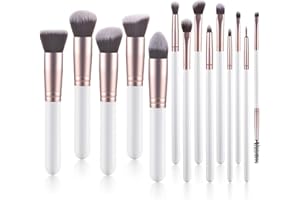 YJ-Anyue 14 Piece white Makeup Brushes - Wooden Handle with Soft Synthetic Bristles,for Face & Eye Makeup|Professional Makeup Brushes set for Women & Girls|