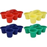 A1 Unlimited 6-Hole Cup Caddies with Handle, Assorted Color Organizer Storage Container Holder Portable Utility Caddy Perfect for Classrooms Home Office Arts &amp; Crafts, 2 ct. (Colors May Vary)