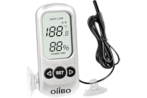 OIIBO Reptile Tank Digital Thermometer Hygrometer with Alarm,High Precision Sensitive Temperature and Humidity Meter Gauge with Probe for Rearing Box Reptile Terrarium, Large Screen & 3-Sides Mounting
