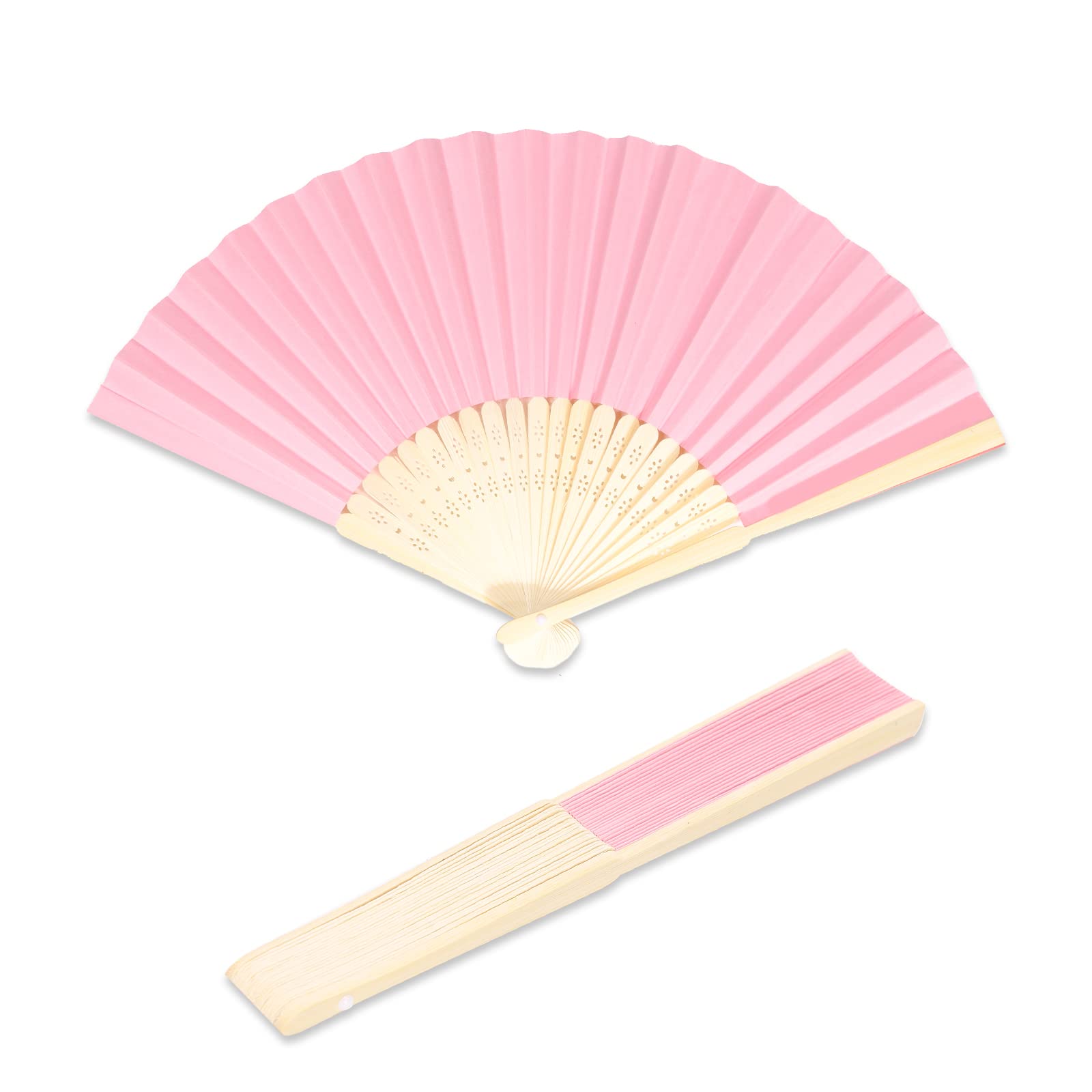 Ruimou 10pcs Pink Paper Hand Fan Bamboo Folding Fan (21cm/8.2inch) for DIY Patterns, Children's Painting, Wedding,Decoration (Pink)