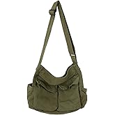 KlaOYer Canvas Messenger Bag Large Hobo Bag Crossbody Shoulder Bag Tote Bag with Pocket for Women and Men