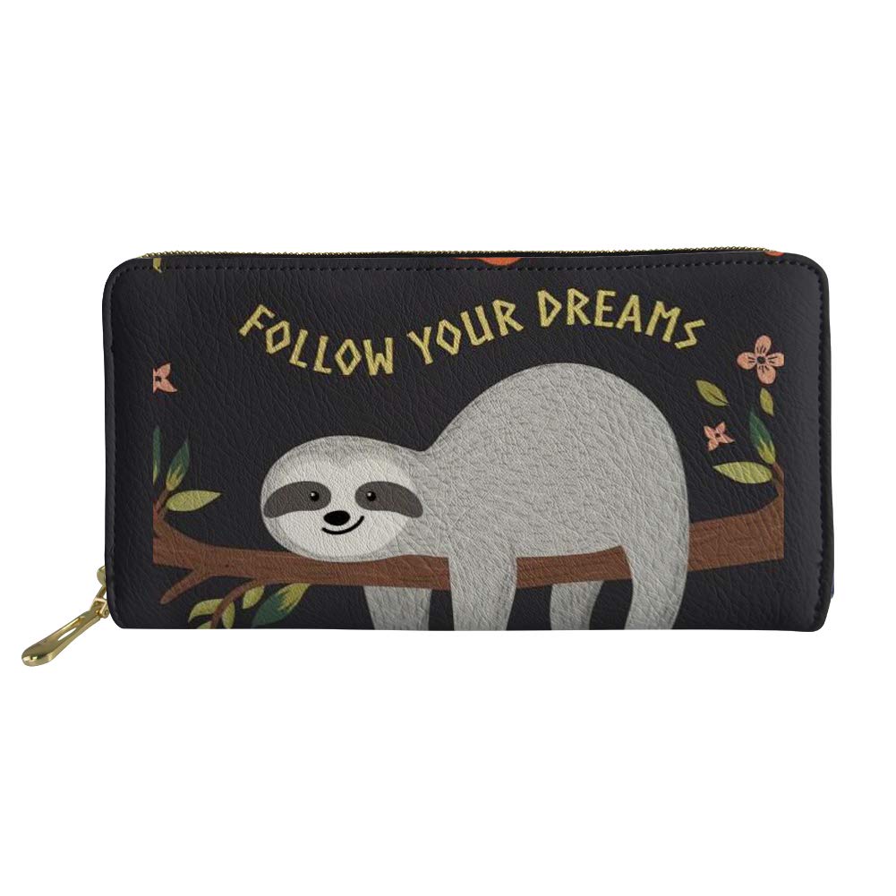 Sloth Gifts Women Wallet Long Purse Card Holder Handbag Leather Clutch Bag for Women Girls by Showudesigns