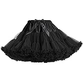 Asvsua Women's Elastic Waist Chiffon Petticoat Puffy Tutu Tulle Skirt Princess Ballet Dance Pettiskirts Underskirt(black)
