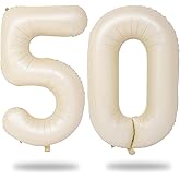 Beige 50 Birthday Balloon Numbers, 40 Inch Large Cream Foil Number 5 and 0 Balloons for Women, 50th Birthday Balloons White Sand for 50 Year Old Men Anniversary Birthday Party Decorations Supplies