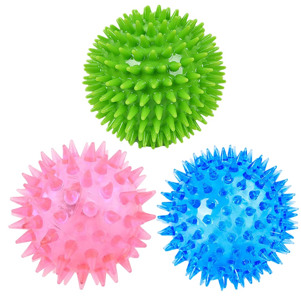 3 Pack Squeaker Ball Dog Toy,Dogs Chew Spiky Ball,Pet Chew Toys Balls Dog Toys for Pets Training Swimming Playing Running(Random Color)