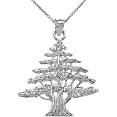 Middle Eastern Jewelry Textured 925 Sterling Silver Lebanese Cedar Tree Pendant Necklace