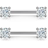 Gnznzko 14G ASTM F136 Titanium Nipple Piercing Jewelry Shiny CZ Nipple Barbell Jewelry Internally Threaded G23 Solid Titanium Nipple Piercing Barbell Ring Jewelry for Women Men 14 Gauge