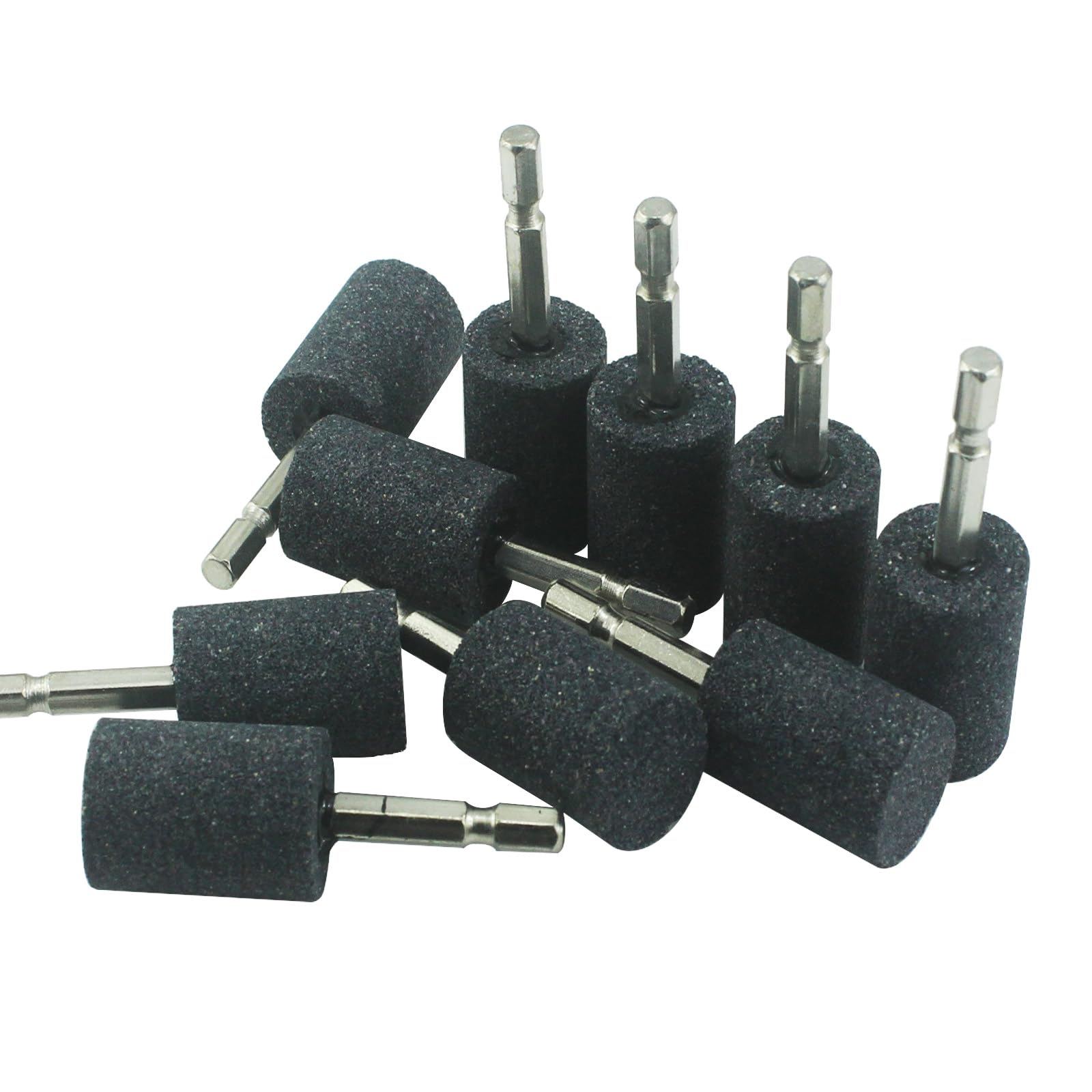 Photo 1 of ??????? 10 Pcs 25 mm Cylindrical Shape Mounted Grinding Stone - 1/4 Inch Hex Shank Aluminum Oxide Sharpening Bits for Drill Rotary Tool