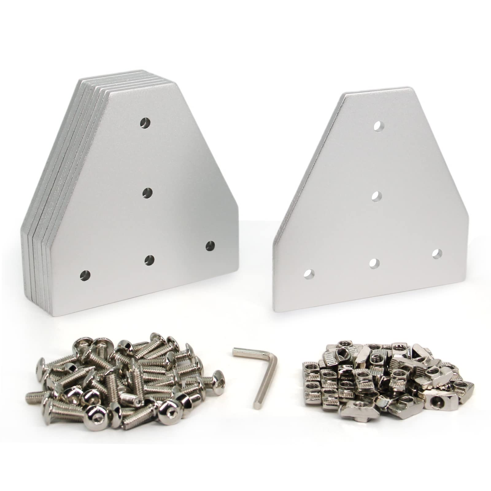 Yeebyee 4040 Corner Bracket Plate T Shape 5 Hole 90 Degree Outside Joining Plate with M6x16mm Screws and T-Nuts for 40 x 40mm Series Aluminum Extrusion Profile, 8pcs/Pack (Silver-4040 T Shape)