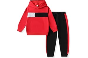 KIDLAGA Toddler Boy Clothes Long Sleeve Hoodie Sweatsuits Tops and Pants Boys Fall Winter Color Block Outfits Set 5-12 Years