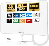 Amazqi Indoor TV Aerial 250+ Miles 4K Freeview Signal Booster 5M Cable White
