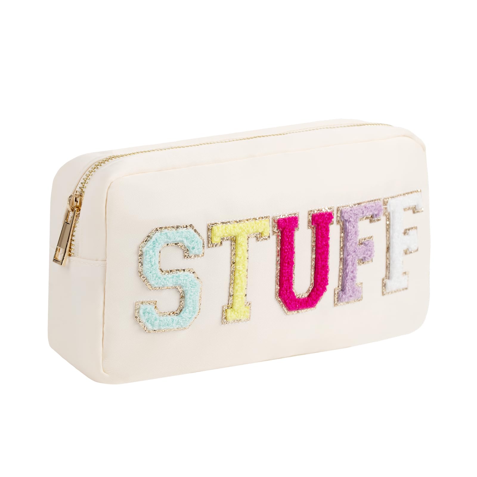 YogoRun Medium Pouch for Purse Glitter Chenille Stuff Pouch Women Nylon Pouch (M, Beige-Stuff)