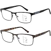 Kafirlo Bifocal No Line Progressive Multifocus Reading Glasses Men Multifocal Reader Blue Light Computer Metal Frame Eyeglass