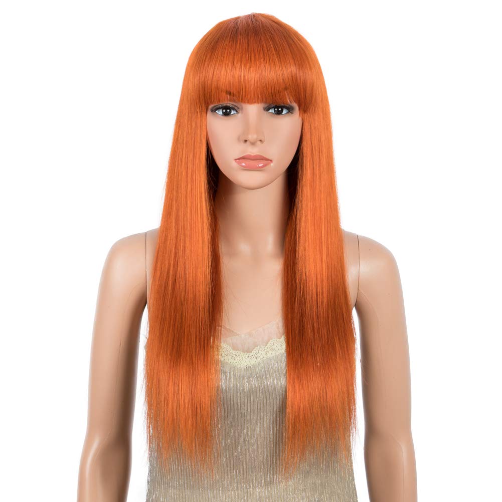 DÉBUT Human Hair Wigs for Black Women Straight Wigs with Bangs 10A Unprocessed Brazilian Virgin Remy Hair 150% Density (22 Inch, S ORANGE)