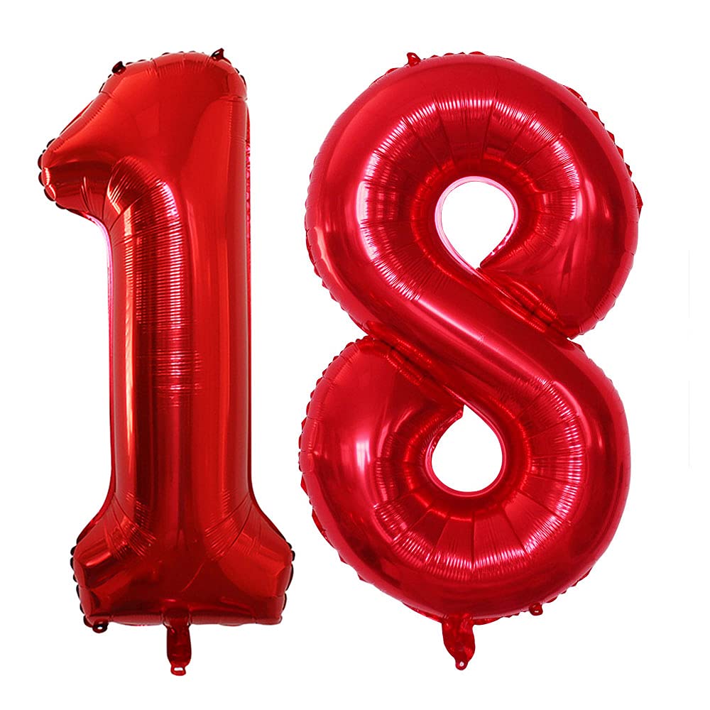 Photo 1 of GOER Number 18 Balloons for 18th Birthday Sweet 18 Party Decorations,42 Inch Jumbo Foil Helium 81 Balloons for 81st Birthday Party Decoration (Red)
