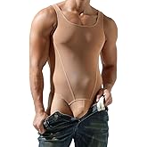 ABAFIP Men's Mesh Undershirts Bodysuit Sleeveless Sheer Tank Top Jumpsuit Fitness Mankini Jumpsuit