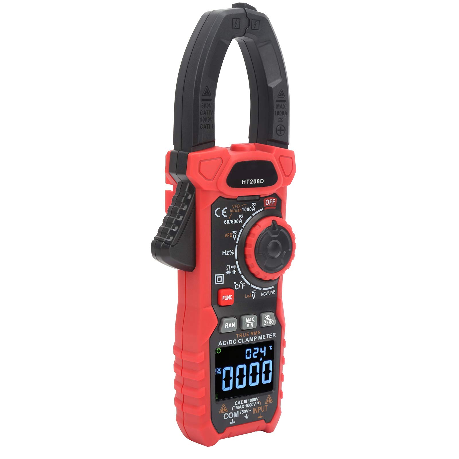Digital Clamp Meter,Kaiweets HT208D,HT208D HT208D AC750V/DC1000V 6000 Counts Voltage Current NCV Tester Electrical Testing Multimeter