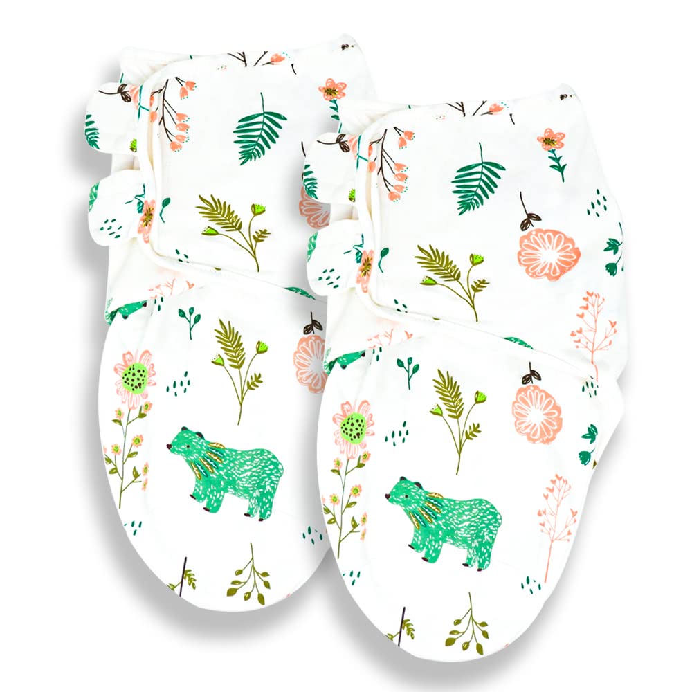 Callowesse 100% Cotton Newborn Swaddle 0.5 TOG – Adjustable Baby Swaddle Wrap, Baby Essential – Bears and Blossoms Pack of 2